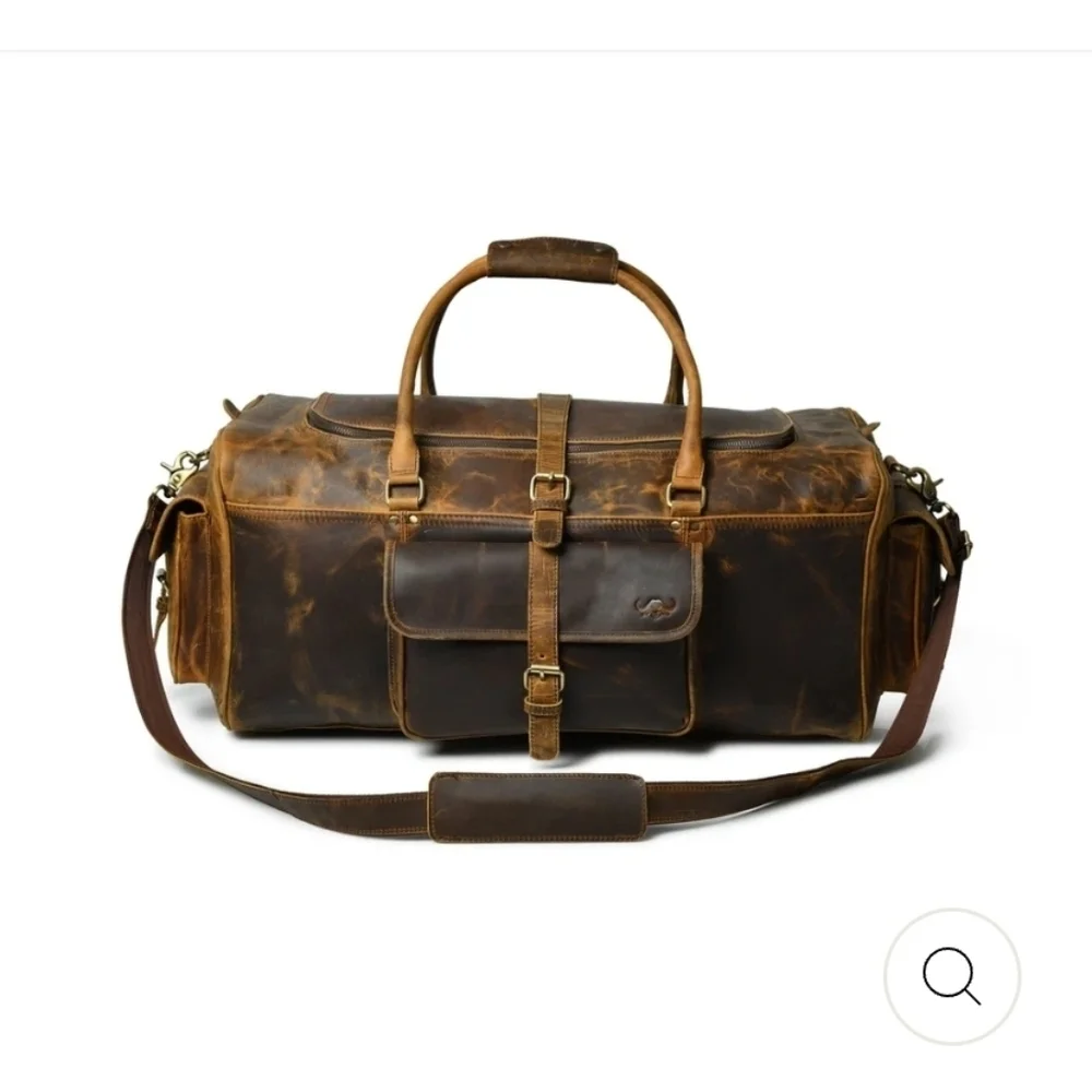 Retro Buffalo Leather Duffle Bag - Recondite Sepia by Sam's Buffalo 26 In NWT's